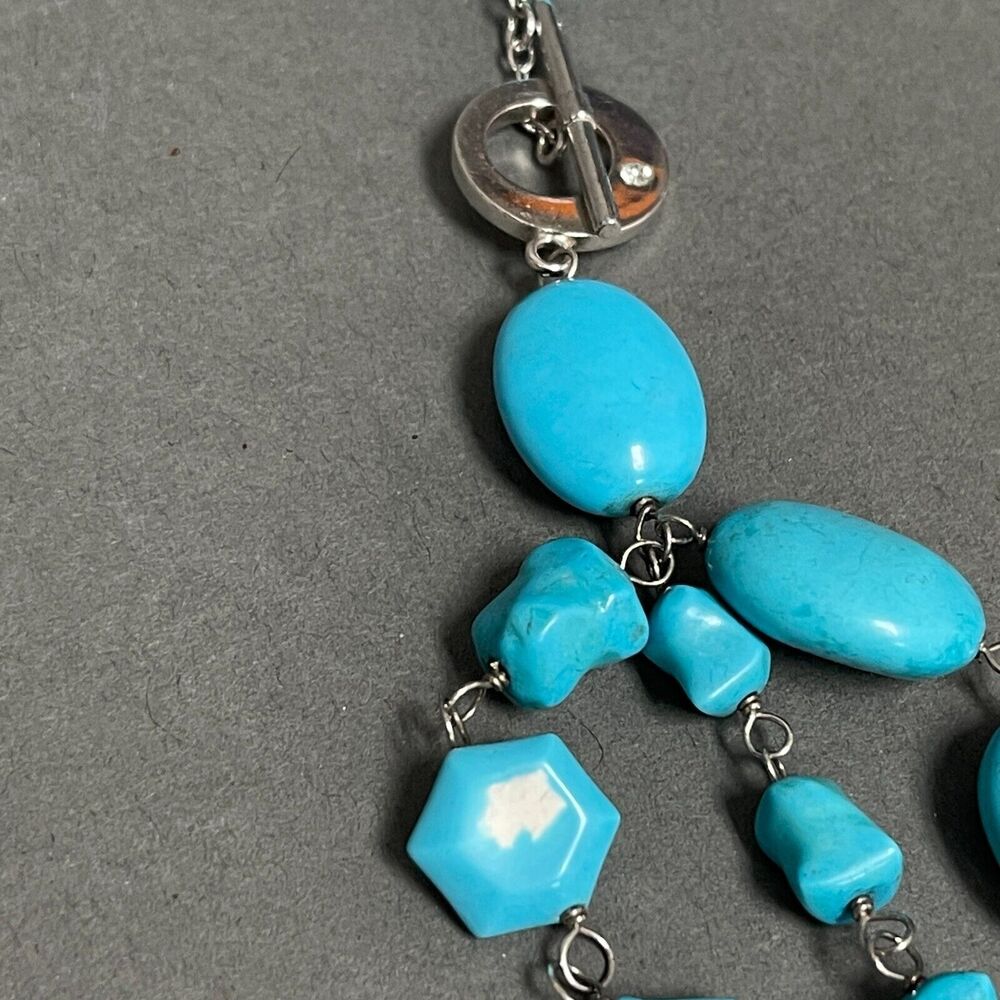Aqua Blue Beaded Beads Stones Silver-tone Women's Fashion Necklace - Picture 5 of 5